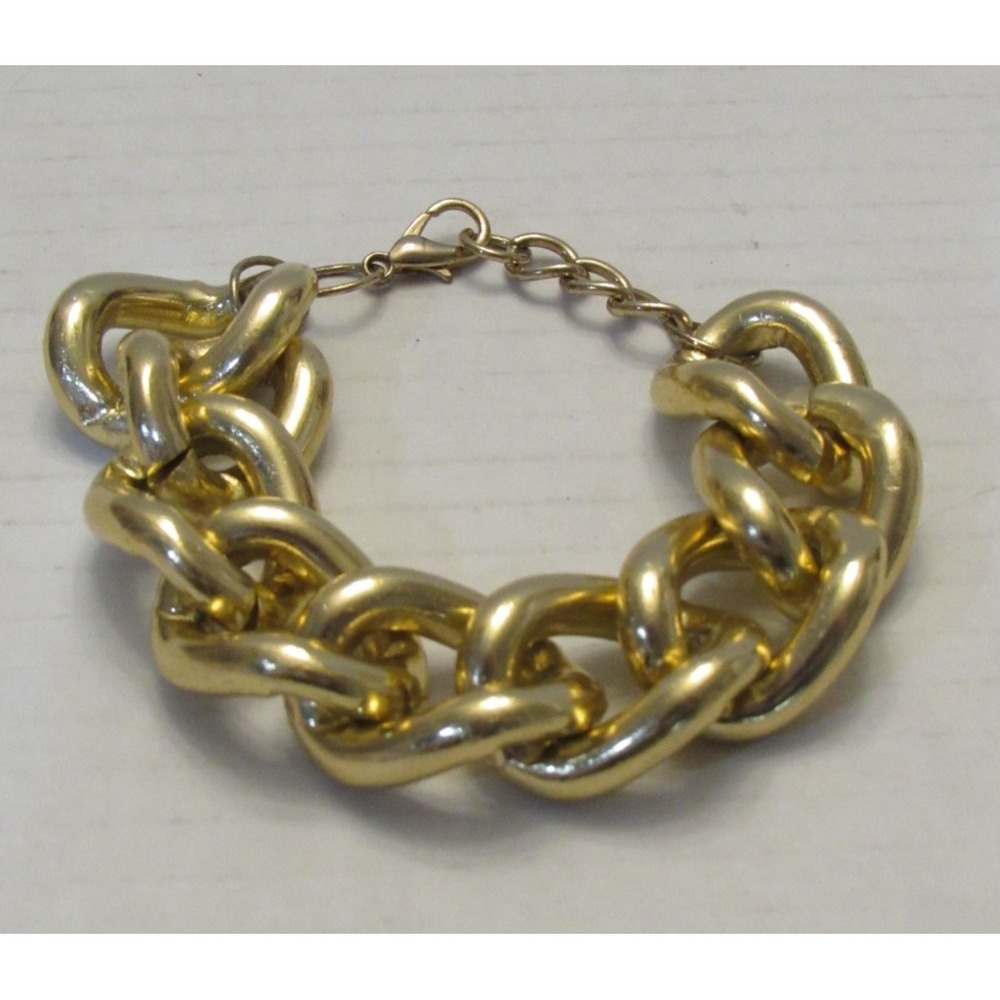 Chunky Gold Tone Curb Chain Statement Bracelet Oversized‎ Adjustable Link 7-8in